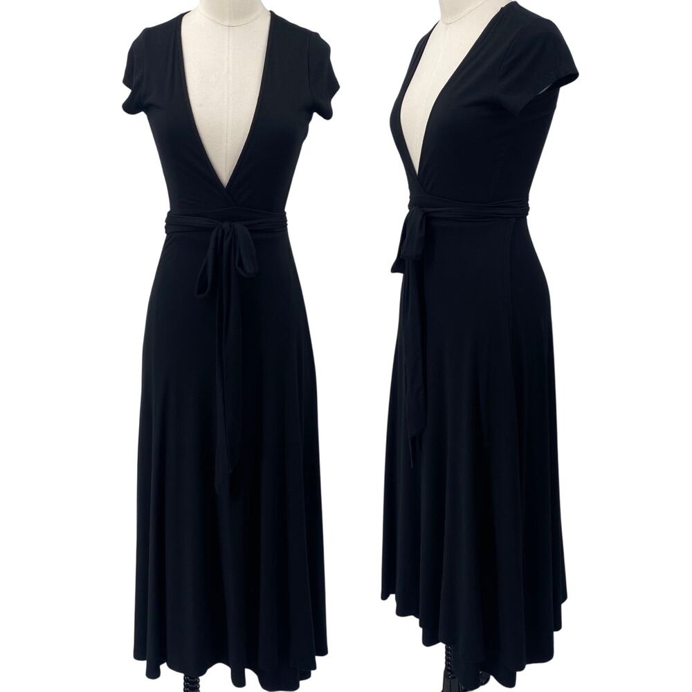 Rachel Pally Frankie Wrap Dress V Neck Surplice Jersey Modal Midi Black XS
